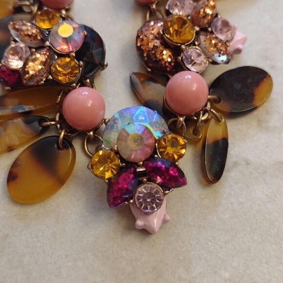 J. Crew gold tone rhinestone tortoise shell glitter eyes necklace - Picture 4 of 8